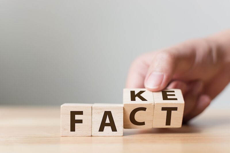 wood blocks spelling out "fact"